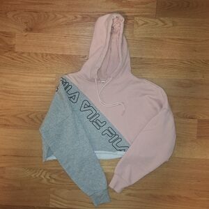 💎  Fila Women's Pink and Gray Cropped Hoodie